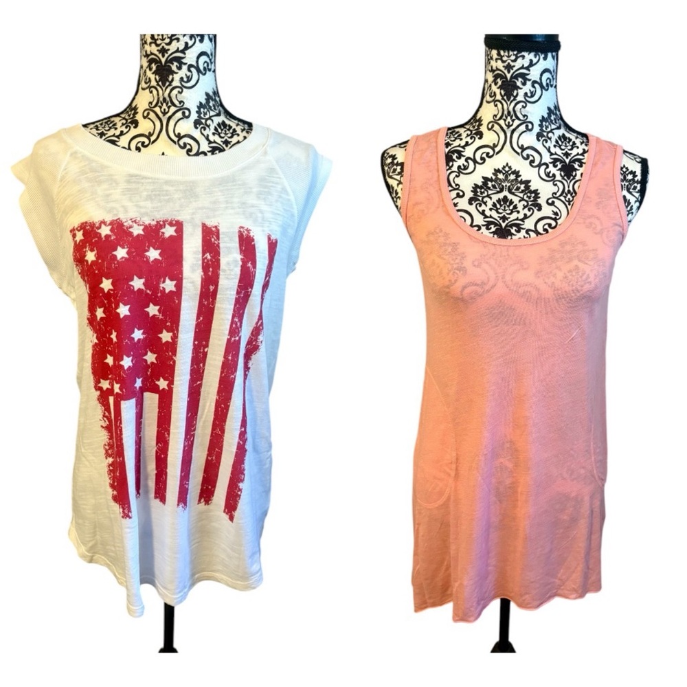 ALLEN ALLEN American Flag T-shirt & Peach Tank Top with Pockets